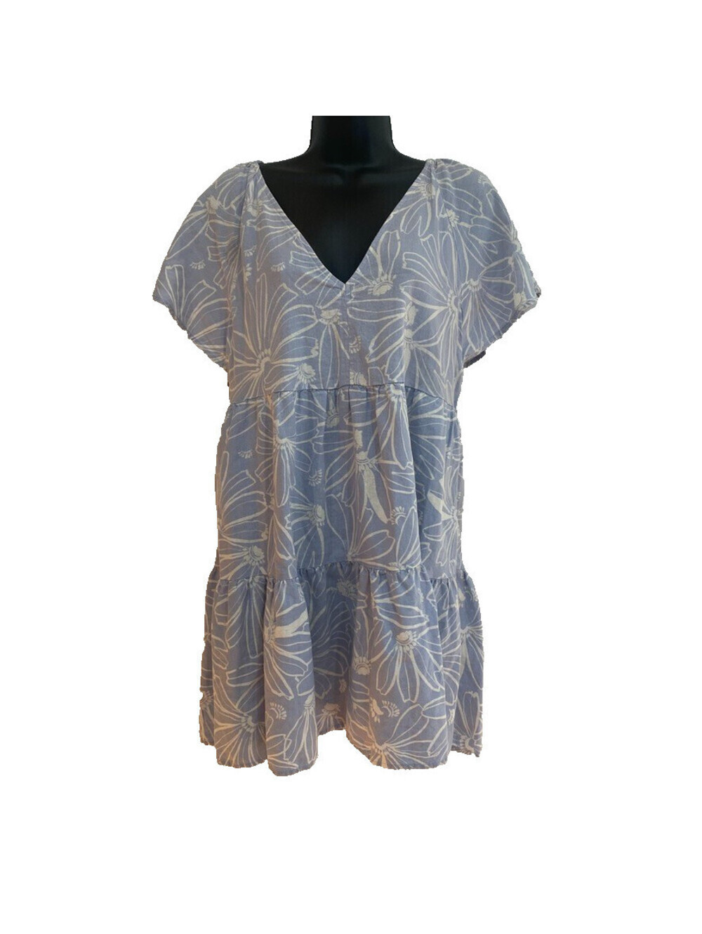Universal Thread Size Medium Dress Flutter Sleeve Ruffle Layered V Neck Cottage